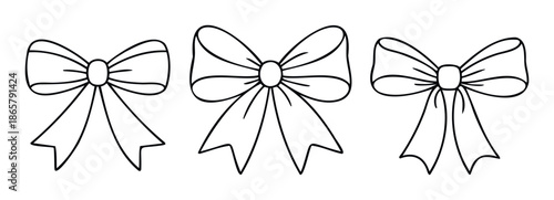 Collection of elegant gift bows in various simple outline styles ideal for decorating seasonal packaging, holiday greetings, and celebration announcements