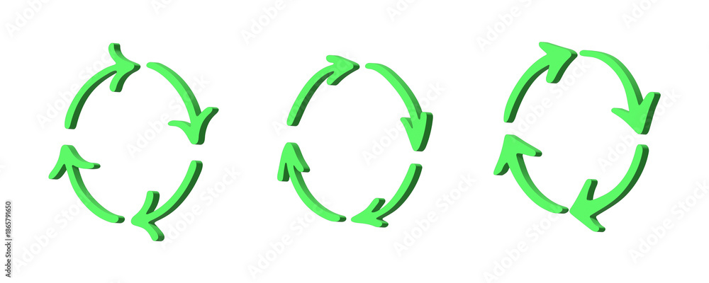 Fototapeta premium Set of 3d recycle arrow icon Recycling resources symbol Reuse of materials, zero waste, green environment, saving the planet