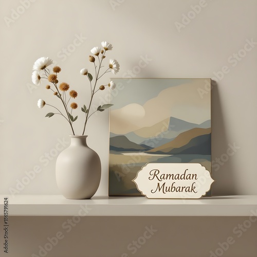 Minimal Shelf Décor Oil Paint Ramadan Mubarak Post