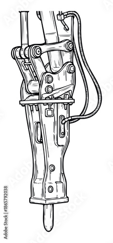 Industrial hydraulic hammer mechanism for excavators used in demolition, quarrying, and road construction applications requiring powerful breaking force