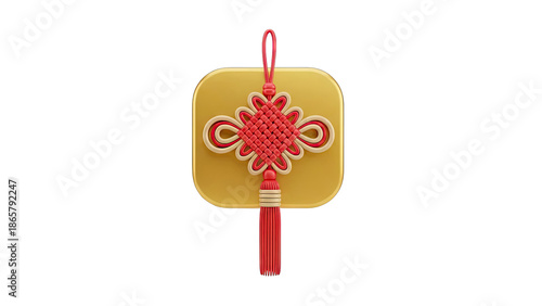 Chinese Knot Ornament with Tassel on Golden Square