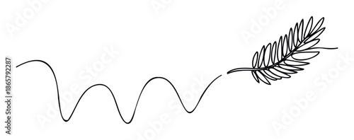 A continuous black line gracefully transitions from gentle waves into a delicate feather design, perfect for sophisticated branding, flowing decorative elements, or elegant graphic