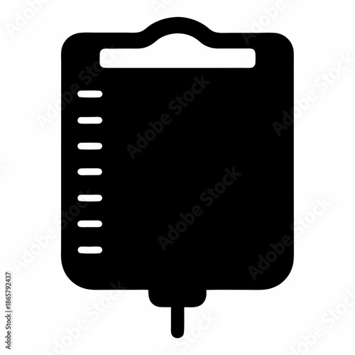 Intravenous drip bag icon in black silhouette representing medical fluid delivery Vector, illustration