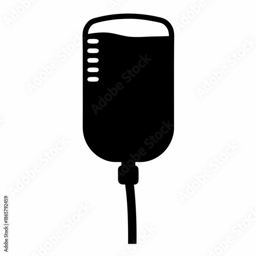 A simple black silhouette icon of an intravenous drip bag used in medical treatments Vector, illustration