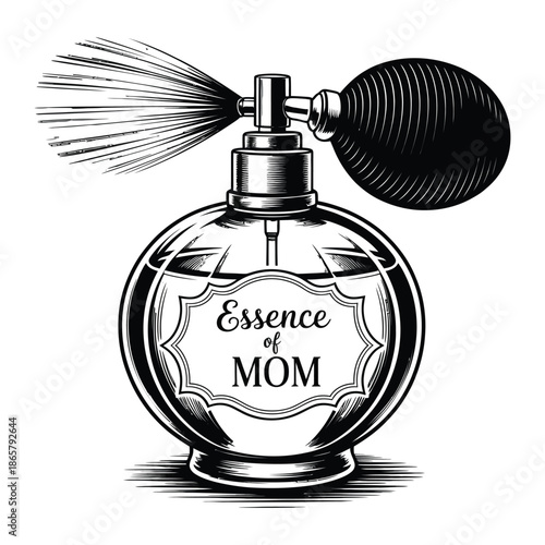 Essence of mom elegant vintage perfume bottle design with label for mothers day gift and special occasion memorable keepsake fragrance presentation