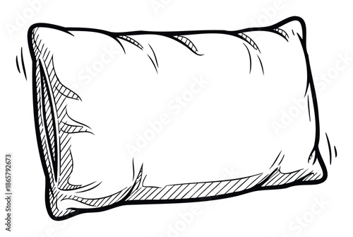 Hand drawn black outline sketch of a soft cozy pillow perfect for bedding product advertising and comfortable sleep related graphic projects
