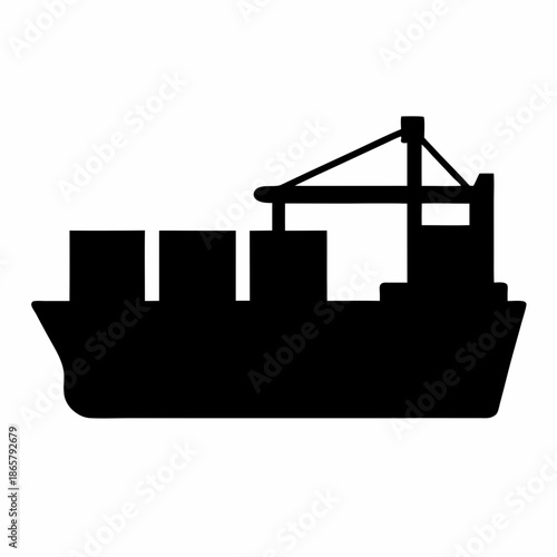 A silhouetted cargo ship transporting containers, an emblem of global trade and maritime logistics Vector, illustration