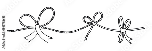 Decorative handdrawn string bows with a dashed line rope make charming graphic elements for holiday celebrations, gift wrapping, or as a festive border in various greeting cards and