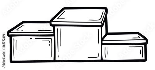 A classic handdrawn doodle depicting a threetiered winners podium, symbolizing success and achievement, ideal for competition graphics, sports event promotions, or award recognition designs.