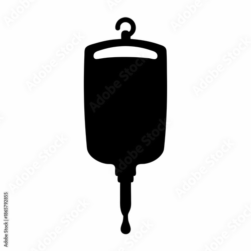 Intravenous fluid bag silhouette icon symbolizing medical treatment and healthcare Vector, illustration