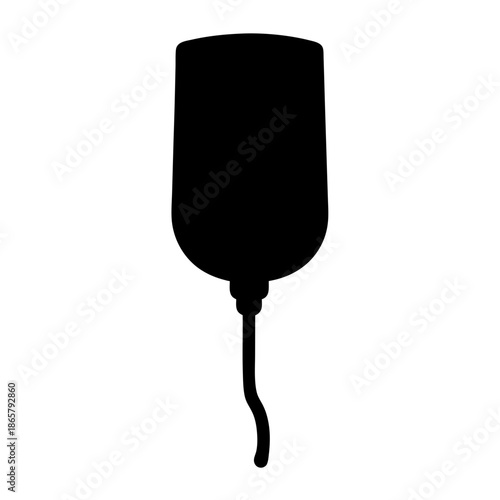 Black silhouette of an intravenous drip bag icon with tubing for medical use Vector, illustration