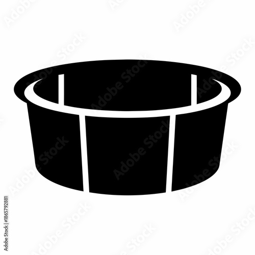 Minimalist black and white icon representing a versatile round tub or bucket Vector, illustration