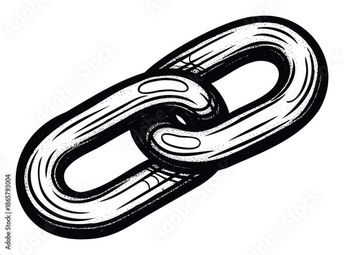 Grungy black and white handdrawn chain links connected together forming a strong bond, suitable for communication, identity, or graphic resource applications in various print and digital