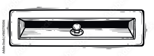 Hand drawn rustic drawer front with a circular knob perfect for adding an antique touch to interior decor graphics or traditional packaging designs