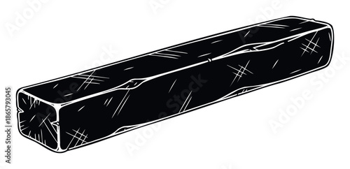 Heavy duty black solid rectangular bar with a distressed texture perfect for various industrial construction building material projects and authentic vintage graphic design