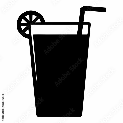 Refreshing beverage icon with a lemon slice and straw in a tall glass Vector, illustration