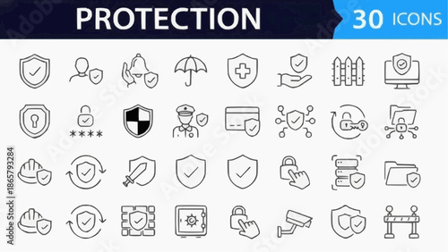 hand drawn font Protection Web Icon Set Line Style – Security & Cyber Safety Linear Icons with Editable Stroke