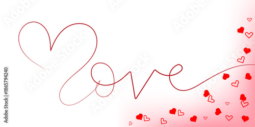 Valentine's Day background design featuring creative minimalist Love word heart line art on a white backdrop for holiday greeting cards.