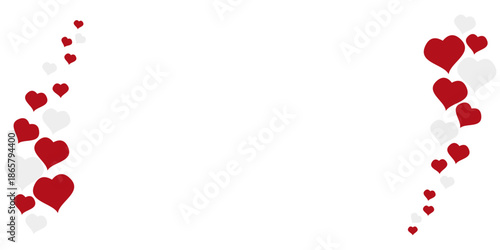 Valentine's Day background design with creative floating red and white hearts on a transparent backdrop for minimalist holiday layouts.