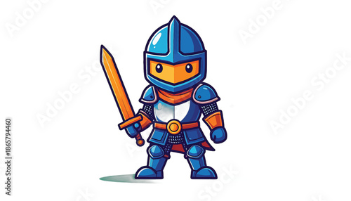Cartoon Knight Ready for Battle with Sword in Hand.