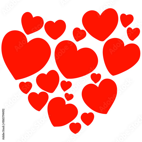 Floating Red Heart Shapes Form Romantic Cluster on White Background