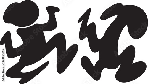 Black Silhouette Cartoon Characters Running Together
