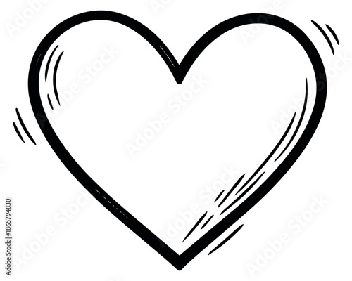 Hand drawn line art illustration of a heart depicting a love symbol for valentine's day or romantic designs