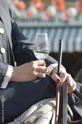 A glass of wine in the world famous Feria de abril from Seville, Andalusia, Spain 