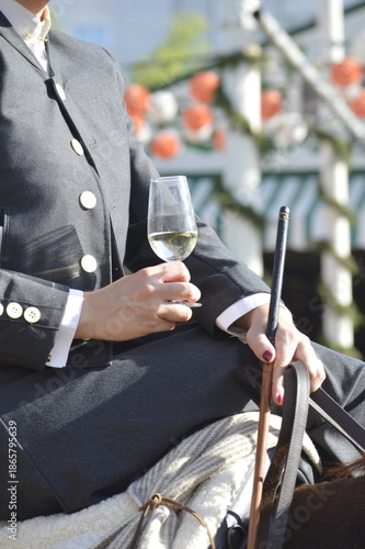A glass of wine in the famous Feria de abril from Seville,  Andalusia, Spain 