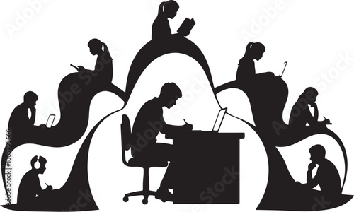 Silhouette of people working together in harmony