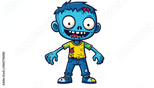 Cartoon Zombie Character with Blue Skin and Yellow Shirt.