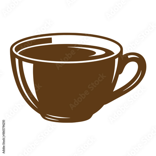 Vintage Brown coffee cup with handle on right side filled with liquid isolated on white background