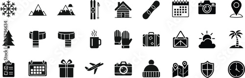 Collection of Various Black Travel Icons.
