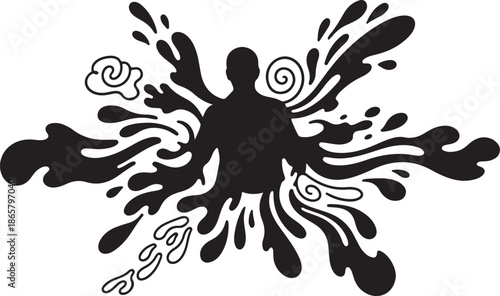 Black Silhouette with Abstract Splash Design