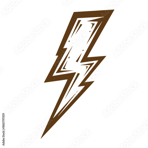 Vintage brown lightning bolt icon with white interior and sharp edges pointing downwards in a dynamic motion