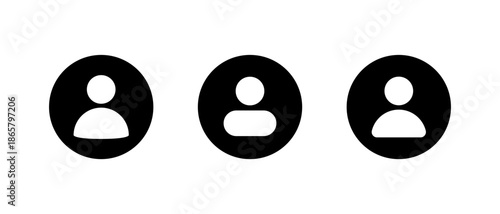 User profile icon set in black circle style. Account avatar symbol isolated on white background