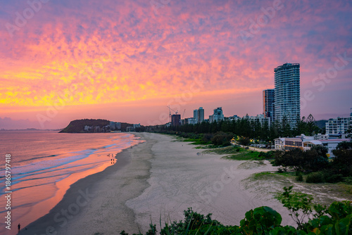 Gold Coast, Queensland, Australia - Burleigh Beach as seen from North Burleigh Lookout at sunrise