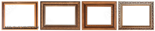 Set of picture frames isolated on white background antique carved gold