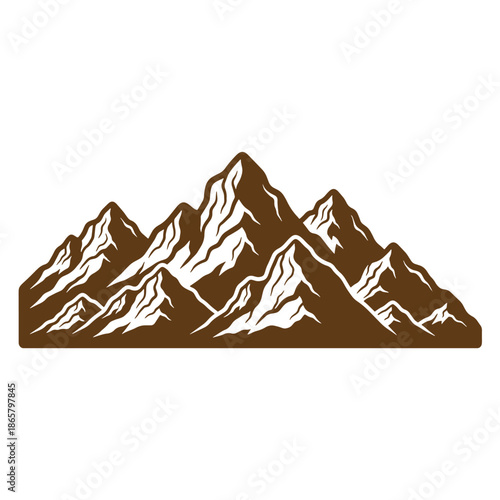 Vintage brown mountain range landscape silhouette illustration  snow covered peaks