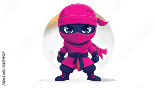Cartoon Ninja Ready for Action in Pink Outfit.