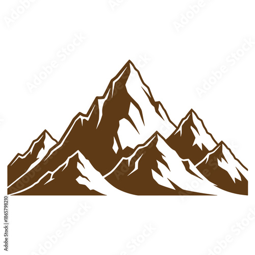 Vintage brown mountain range silhouette with snow capped peaks and rugged terrain in natural landscape  mountains