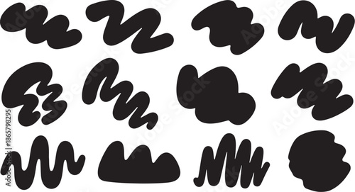 Black abstract shapes on white background