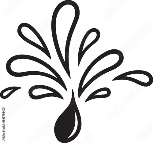 Black water drop splash icon on white background