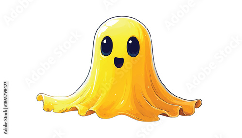 Adorable Yellow Ghost Character with Big Eyes and a Happy Smile.