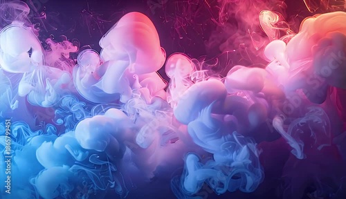 Abstract Swirling Smoke and Light Particles in Neon Pink and Blue Hues