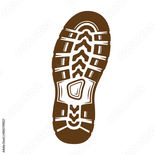 Vintage Brown shoe sole print with deep treads and grooves for traction and grip on various surfaces
