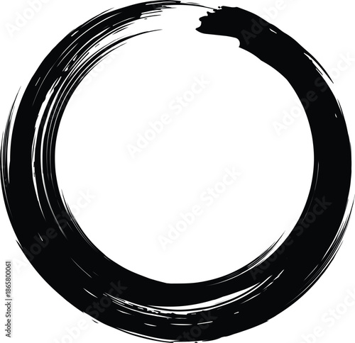 Black ink brush stroke circles vector set. Round grunge ringed distressed surface whirl spiral texture swirl abstract painted shape vortex element watercolor distress