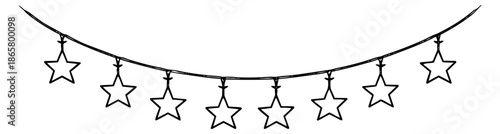 Hand drawn line art star garland set featuring outlined stars hanging from a string for celebratory designs