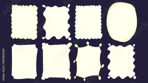 Doodle childish frames set. Colorful wavy shaped frames. Sketch style vector illustration.