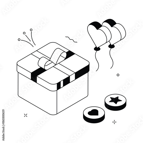 Well designed isometric illustration of gift box for festive design projects